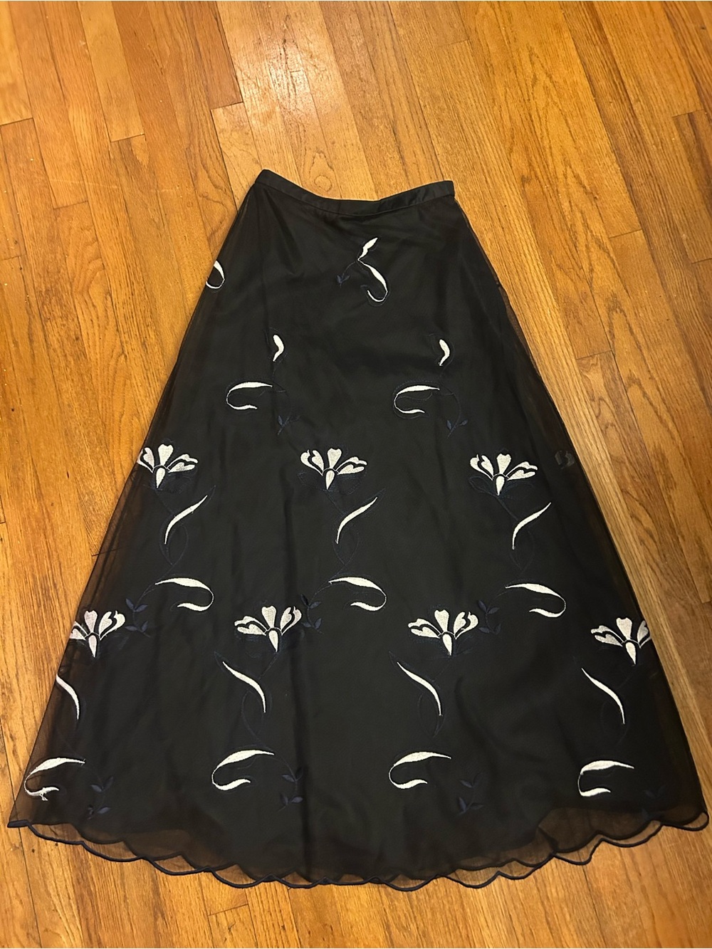 Chetta B Black A-Line Maxi Skirt and Shirt set with White Floral Embroidery